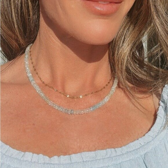 Aquamarine Beaded Necklace BEAUTIFUL goddess necklace for her Non-tarnish Gold - Picture 10 of 14